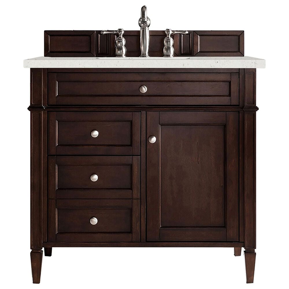 James Martin Vanities Brittany 36" Single Bathroom Vanity in Burnished Mahogany with 3 cm Lime Delight Quartz Top and Rectangular Sink, , large