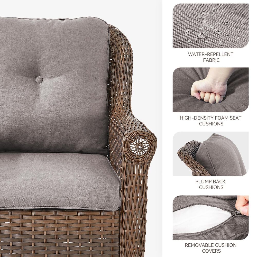 Sunwell Garden 36" Patio Stationary Chair with Wicker Armrest in Gray (Set of 2), , large