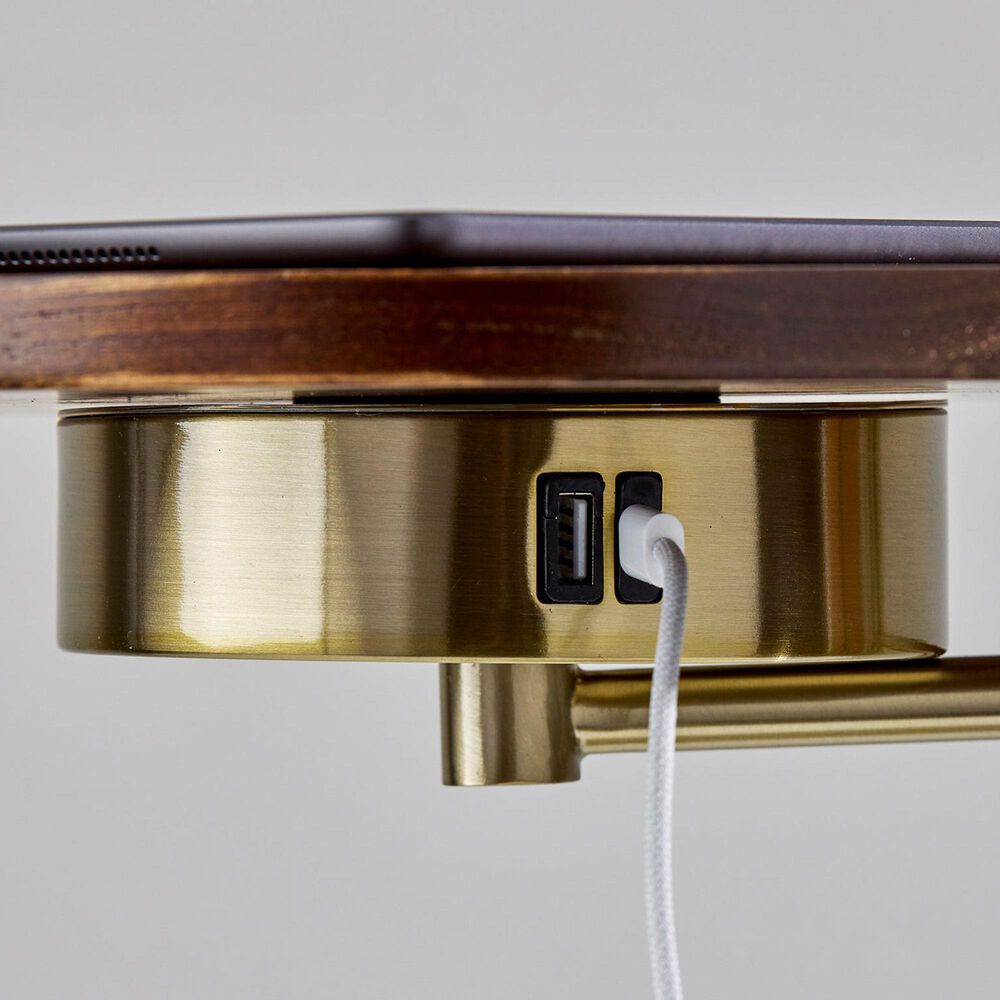 Adesso Wyatt Floor Lamp with Shelf and Wireless Charging in Antique Brass, , large