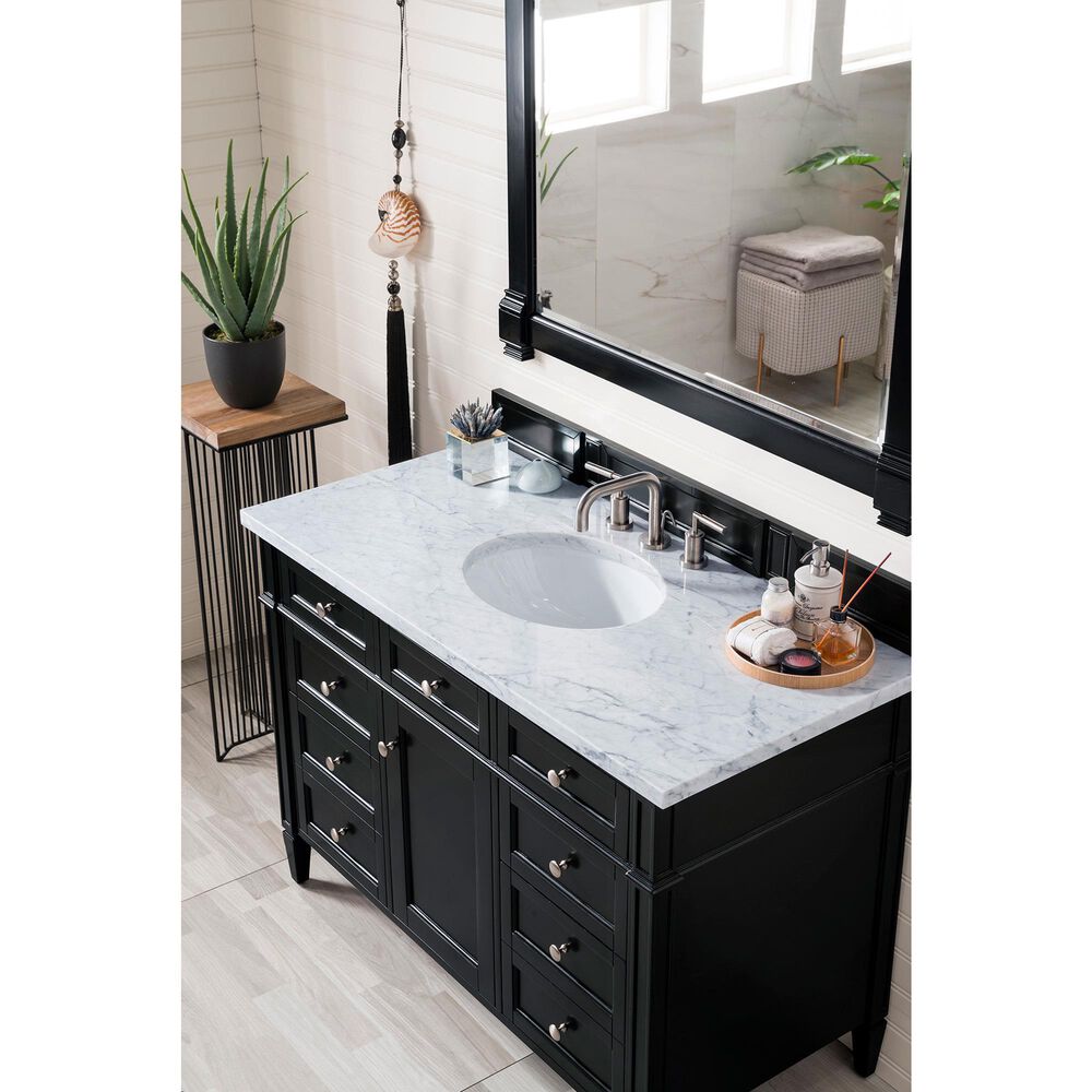 James Martin Vanities Brittany 48&quot; Single Bathroom Vanity in Black Onyx with 3 cm Carrara White Marble Top and Rectangle Sink, , large