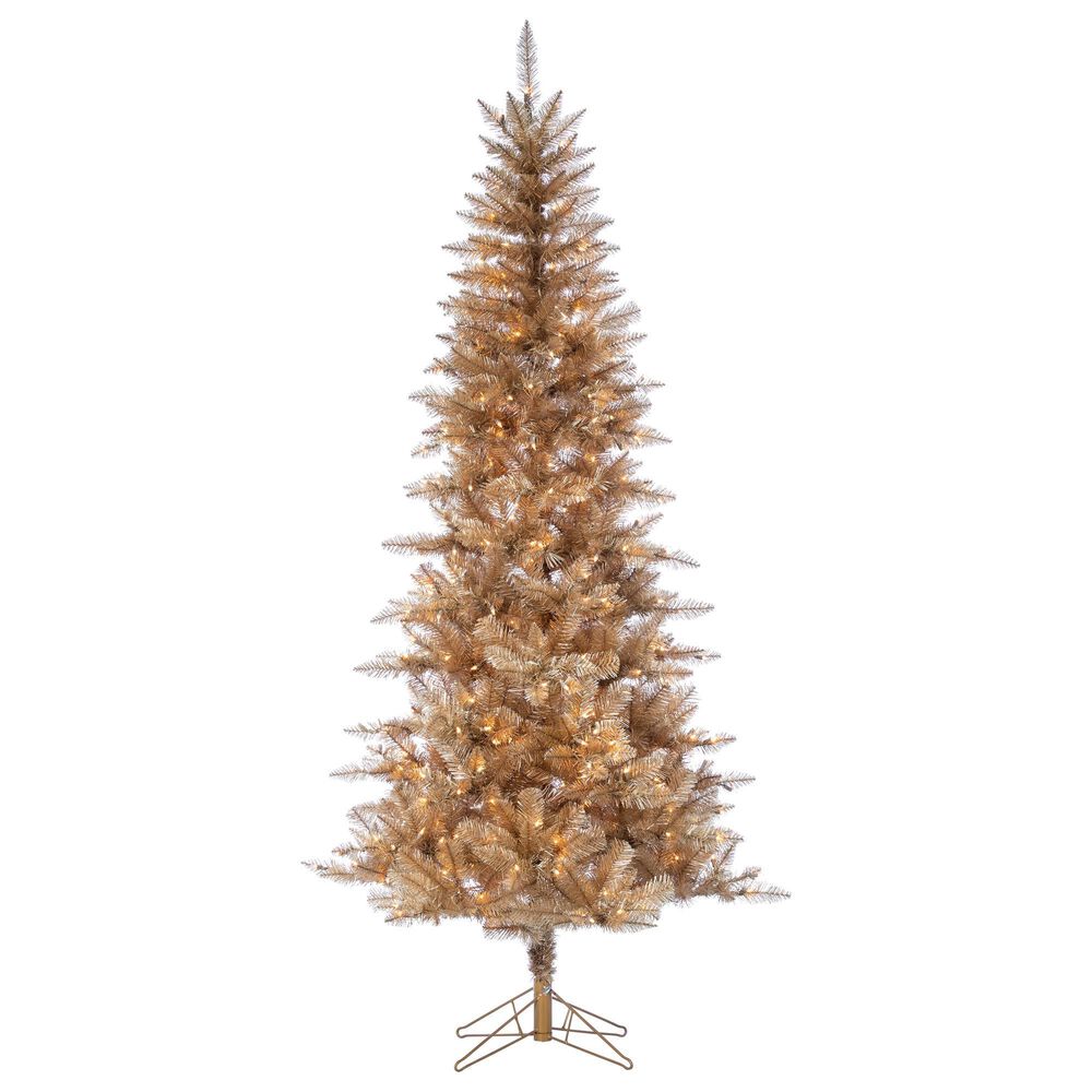 The Gerson Company 7.5" Pre-Lit Tuscany Tinsel Christmas Tree in Gold, , large