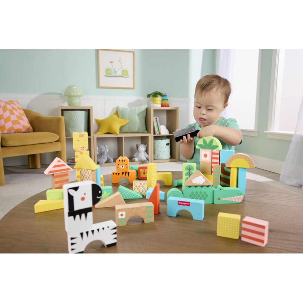 Fisher Price Wooden Jungle Blocks Building Set for Toddler, , large