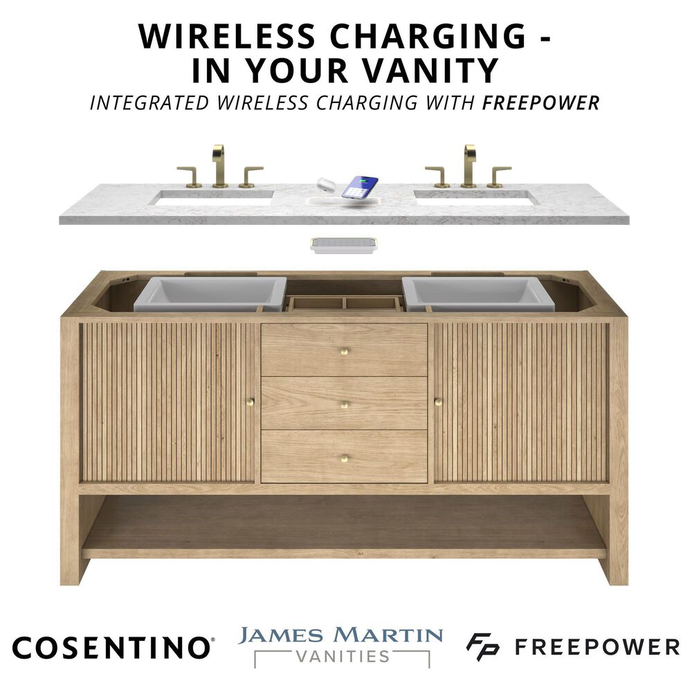 James Martin Kinnsden 48" Single Bathroom Vanity in Sable Oak with 3 cm Victorian Silver Silestone Top, Rectangular Sink and FreePower Wireless Charger, , large