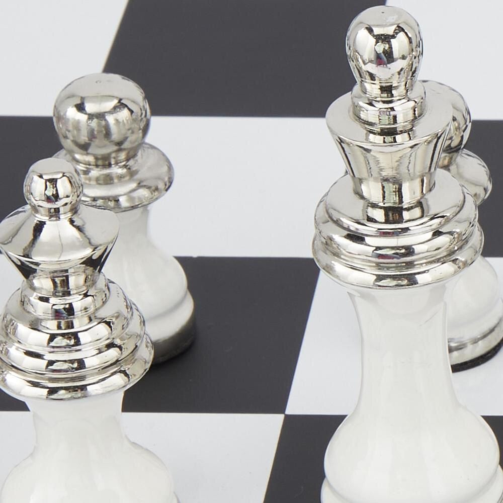 Maple and Jade Decor Chess Game Set in Polished Silver, Black and White, , large