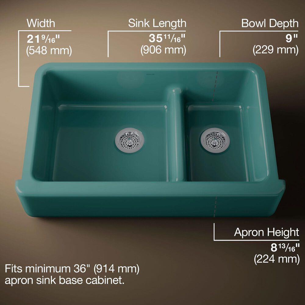 Kohler Whitehaven 35.5" Undermount Double-Bowl Kitchen Sink in Teal, , large