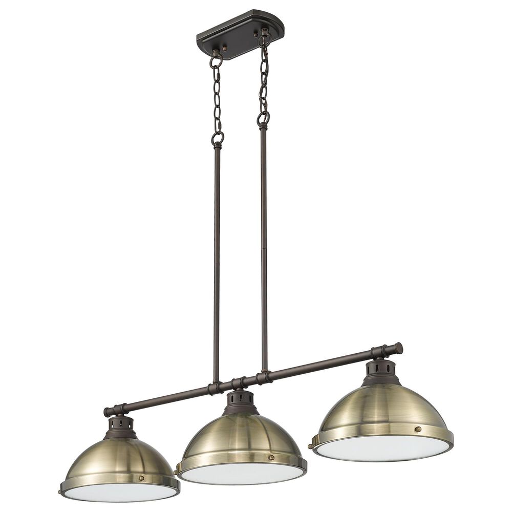 Golden Lighting Duncan 3-Light Pendant with Aged Brass Shade in Rubbed Bronze, , large