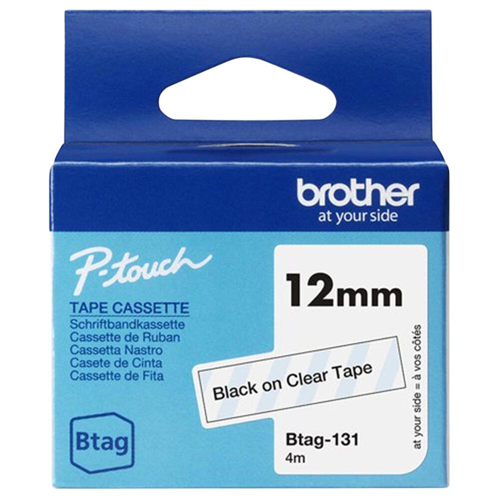 Brother 12mm x 4m P-touch Btag Black on Clear Label Tape, , large