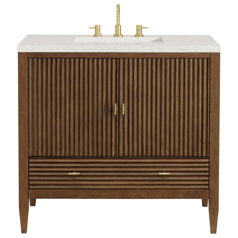 James Martin Vanities Myrrin 36&quot; Vanity in Mid-Century Walnut with 3 cm Lime Delight Quartz Top, , large