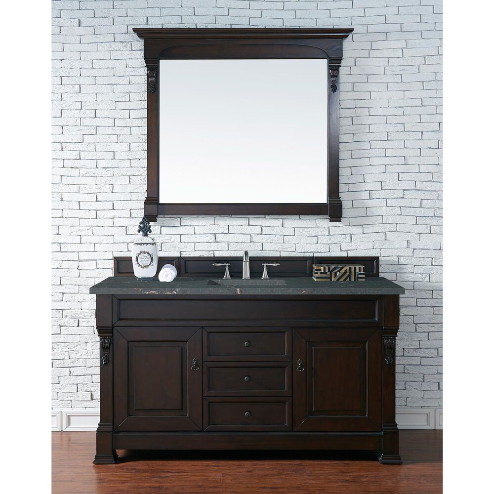 James Martin Vanities Brookfield 60&quot; Single Bathroom Vanity in Burnished Mahogany with 3 cm Parisien Bleu Quartz Top and Rectangular Sink, , large