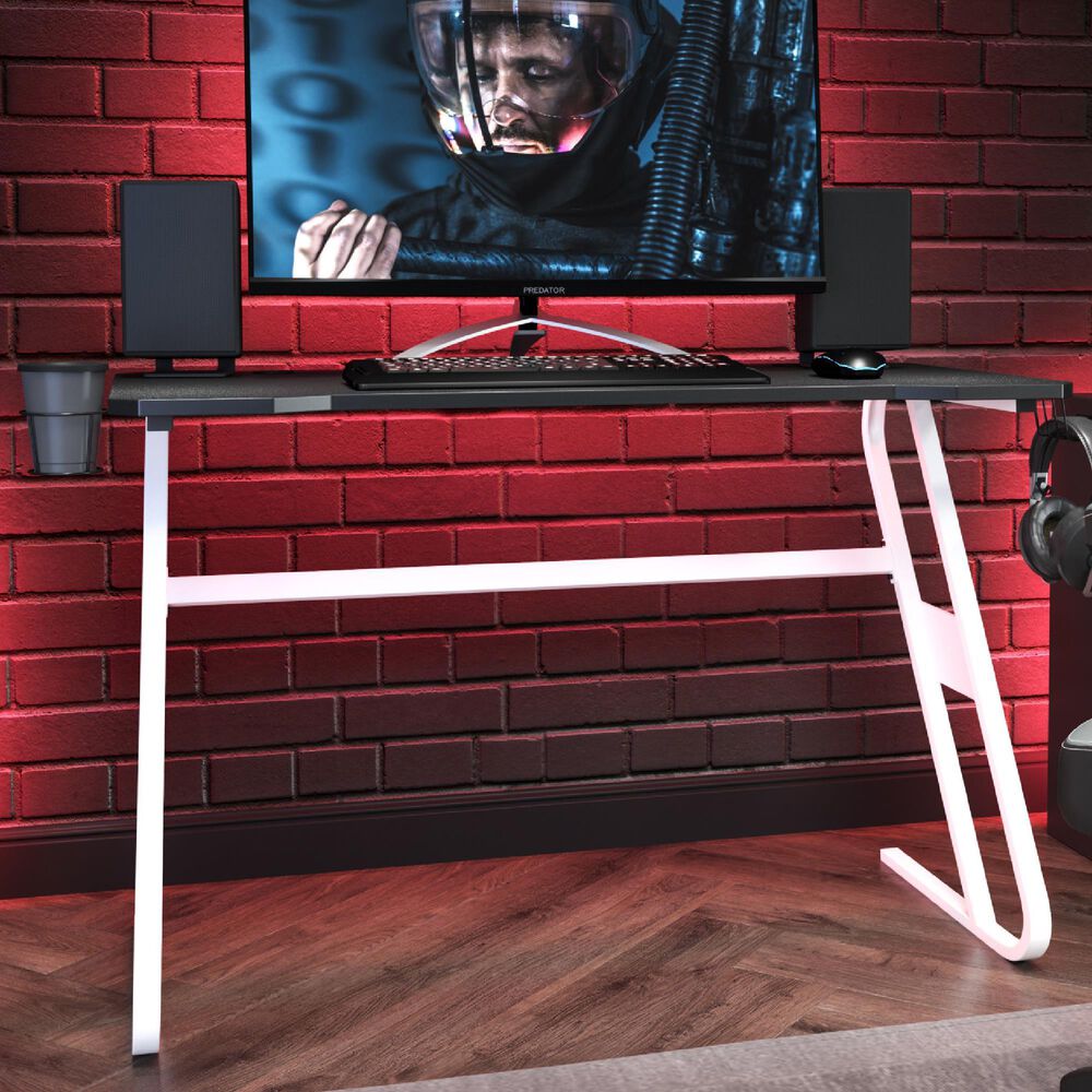 Flash Furniture Gaming Ergonomic Desk in White and Black Nebraska