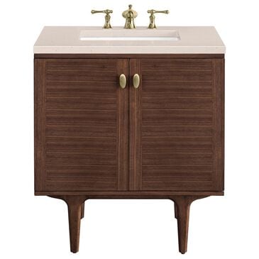 James Martin Vanities Amberly 30" Single Bathroom Vanity in Walnut with 3 cm Eternal Marfil Quartz Top and Rectangular Sink, , large