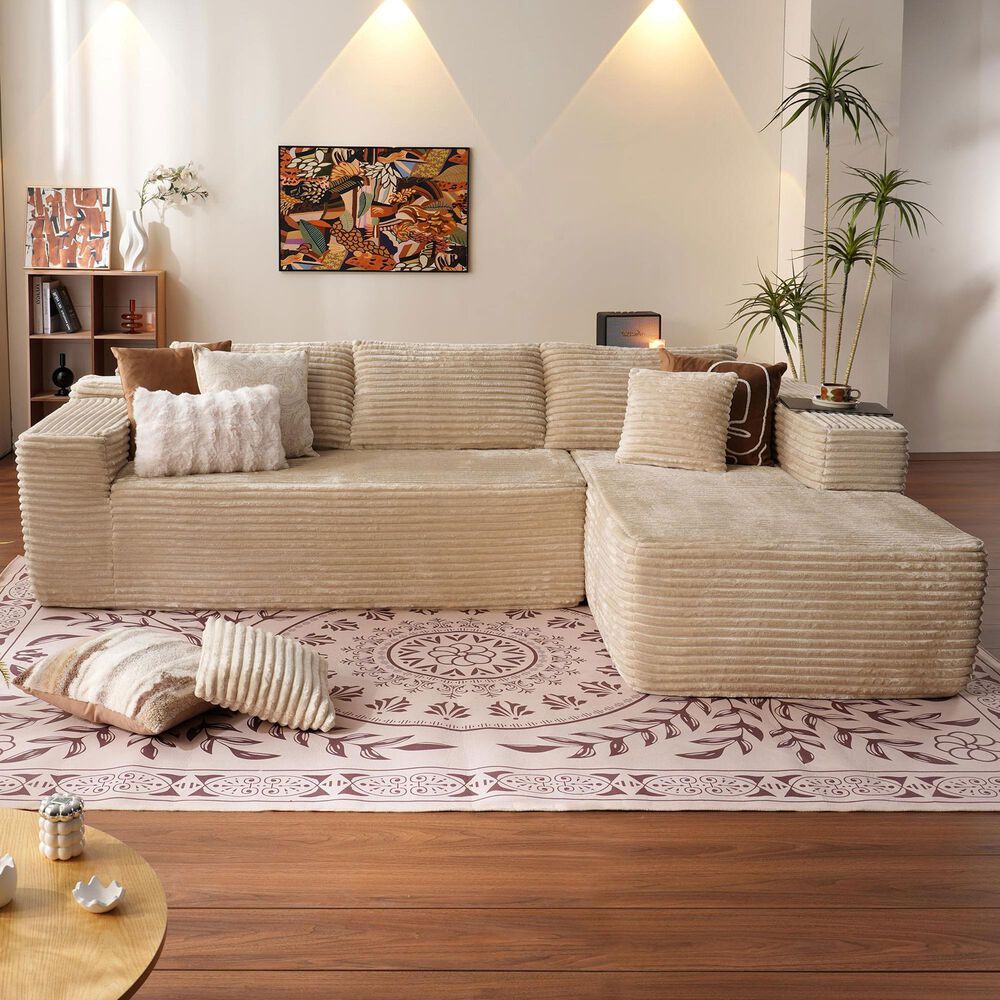 Noviland HOMLUX 104&quot; Cloud Sectional Couch Upholstered Modular Sofa with Right L-Shape Chaise, Corduroy Fabric in Camel, , large