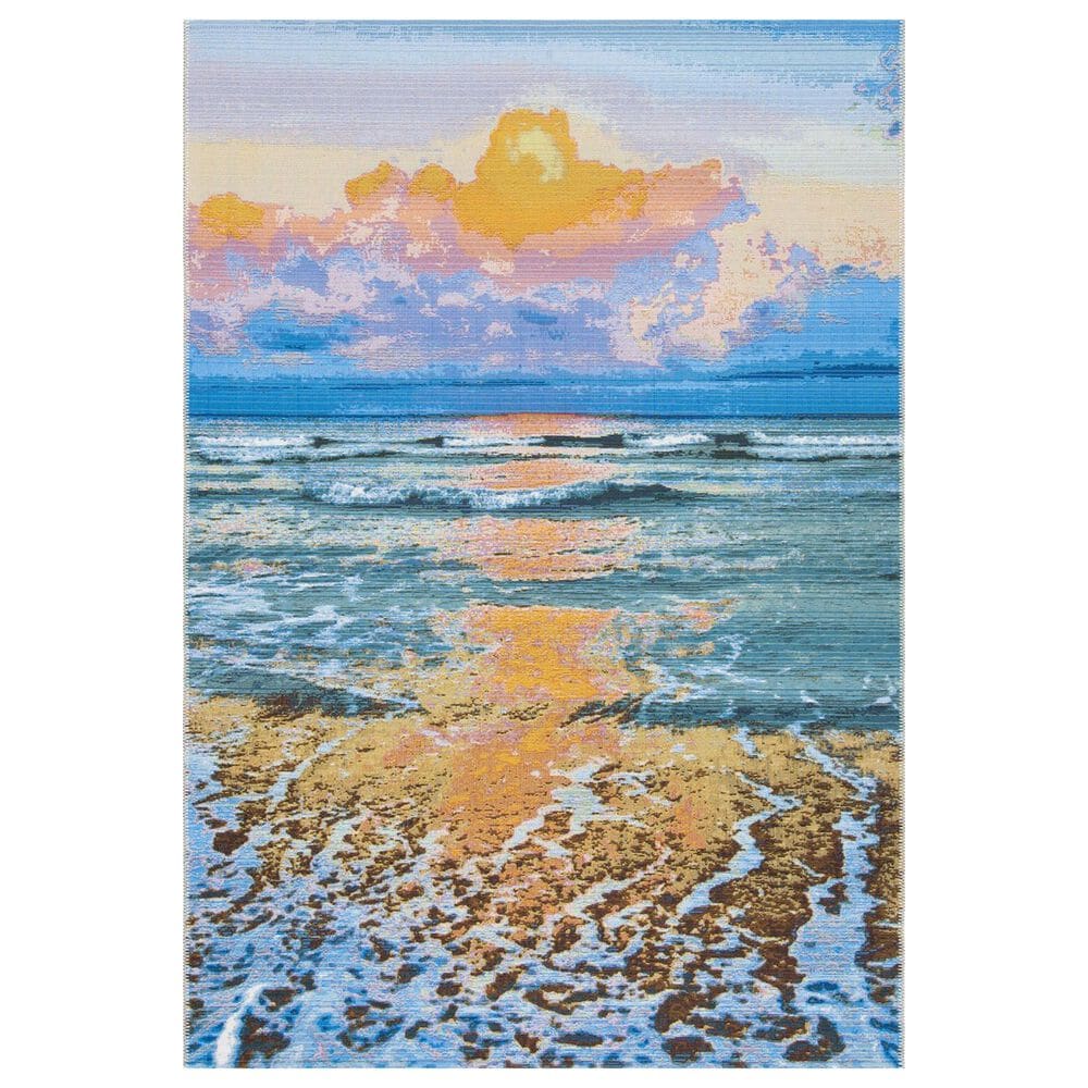 Safavieh Barbados Tropical Sunset 3"3" x 5" Gold and Blue Indoor/Outdoor Area Rug, , large