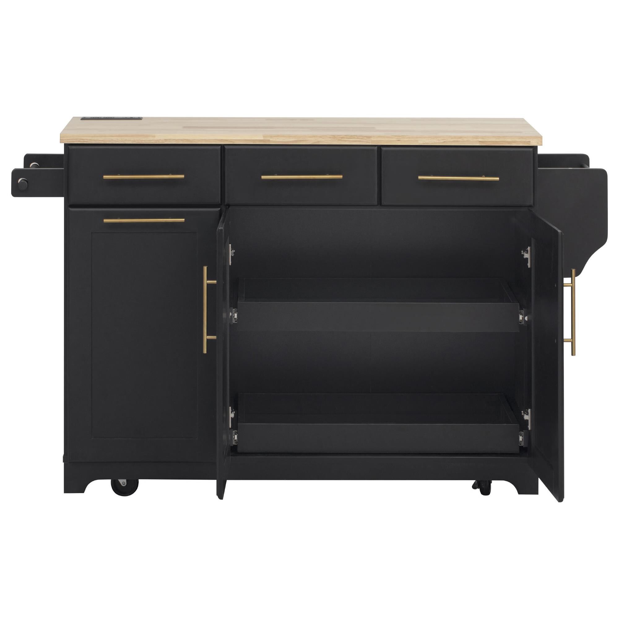 HOMLUX 59.3'' Kitchen Island with Trash Can Storage in Black and