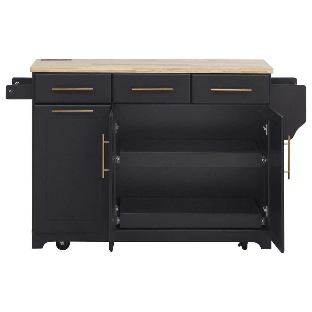 HOMLUX 59.3'' Kitchen Island with Trash Can Storage in Black and Natural, , large
