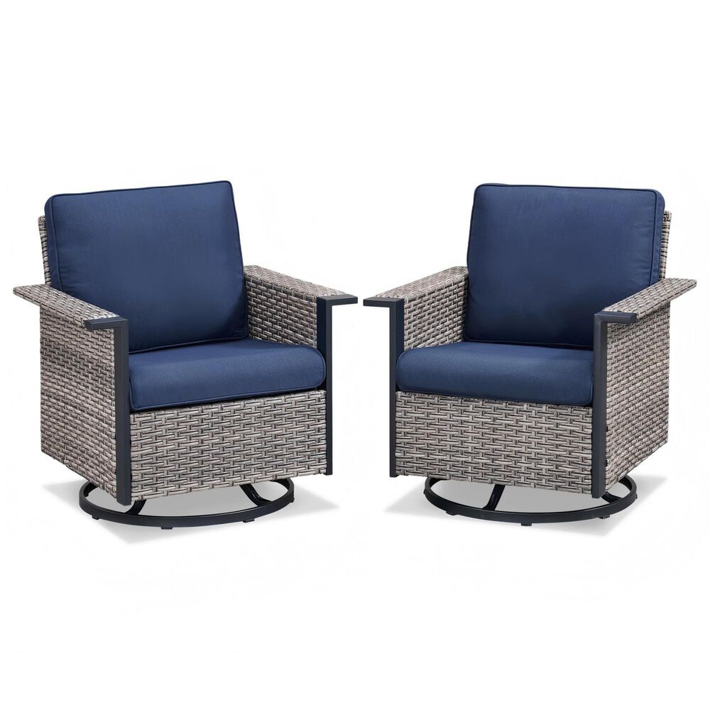 Sunwell Garden Patio Swivel Glider Chair with Square Armrests in Navy (Set of 2), , large