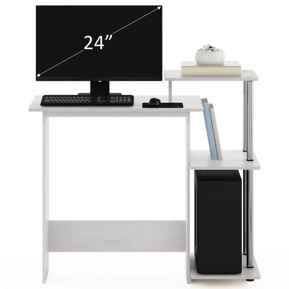 HOMLUX 40" Computer Desk with Open Side Shelves in White Oak and Stainless Steel, , large