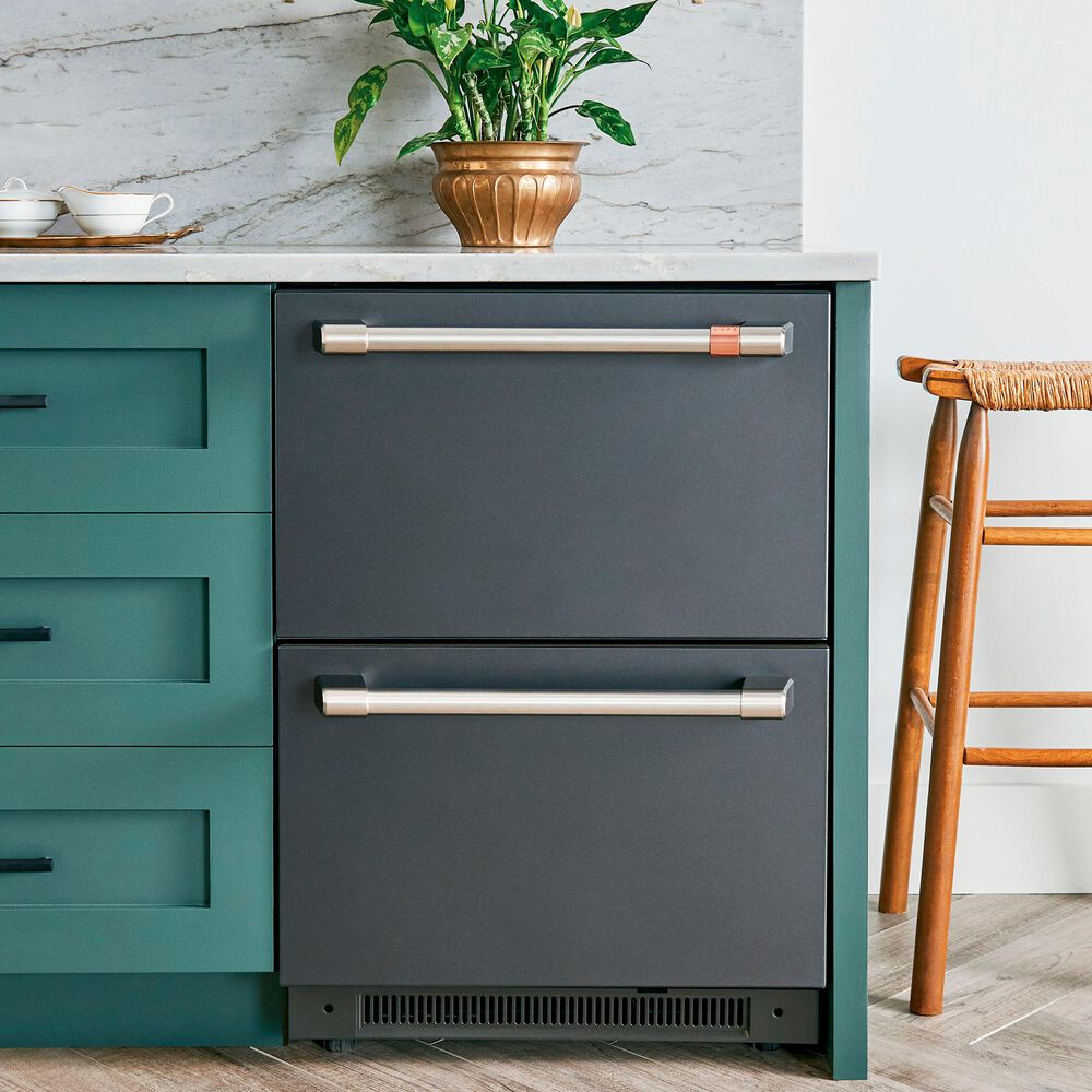 Cafe 5.7 Cu. Ft. Built-In Dual-Drawer Refrigerator in Matte Black and Brushed Stainless Handles, , large