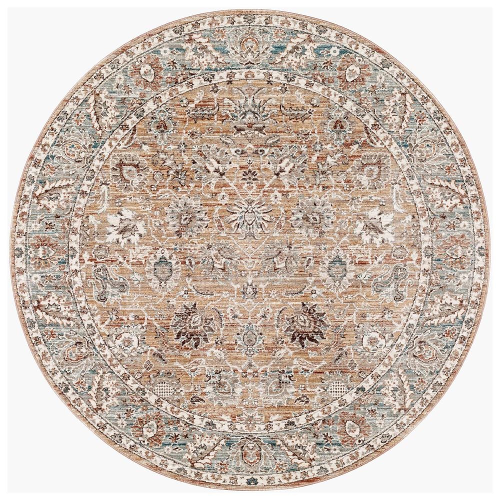 Surya Carlisle Oriental 5&#39;3&quot; Round Mauve, Pale Blue, Ivory, Light Gray, Brick Red, Dusty Sage and Medium Brown Area Rug, , large