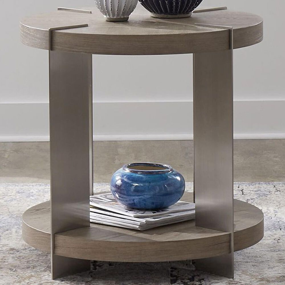 Belle Furnishings Harlow Round End Table in Sandstone and Satin Nickel, , large