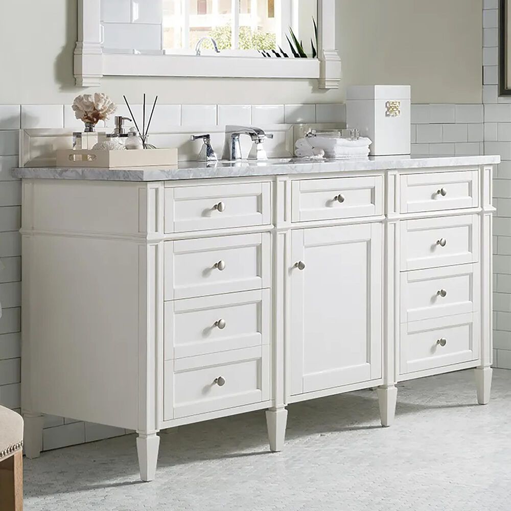 James Martin Vanities Brittany 60&quot; Single Bathroom Vanity in Bright White with 3 cm Arctic Fall Solid Surface Top and Rectangular Sink, , large