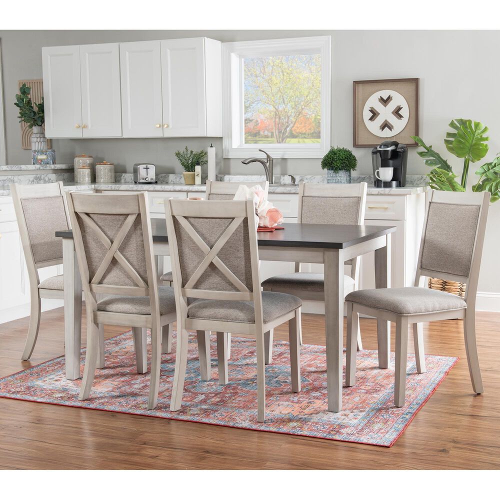 Linon Home Decor Marcum 7-Piece Rectangular Dining Set in White and Dark Grey, , large