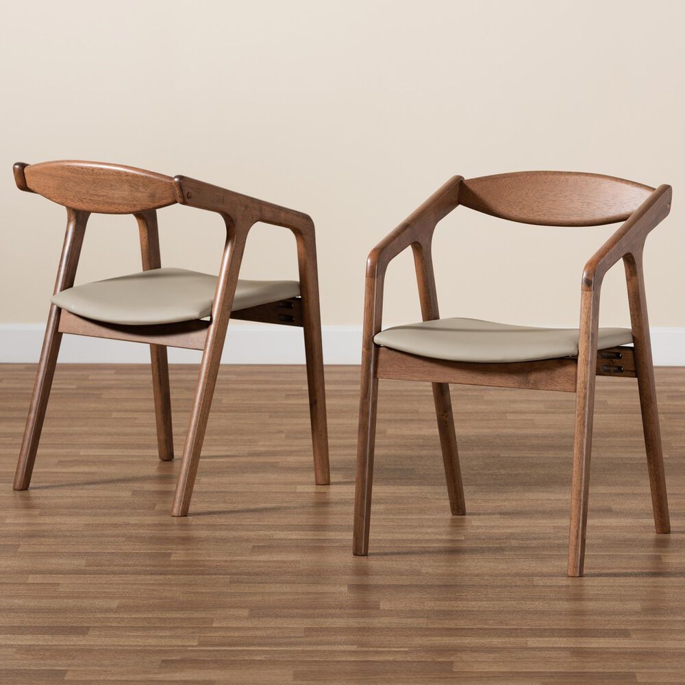 Baxton Studio Harland Arm Chair with Grey Cushion in Walnut Brown (Set of 2), , large