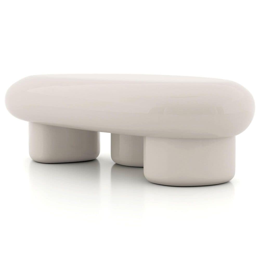 Furniture of America Rene Low Profile Glossy Coffee Table in Cream, , large