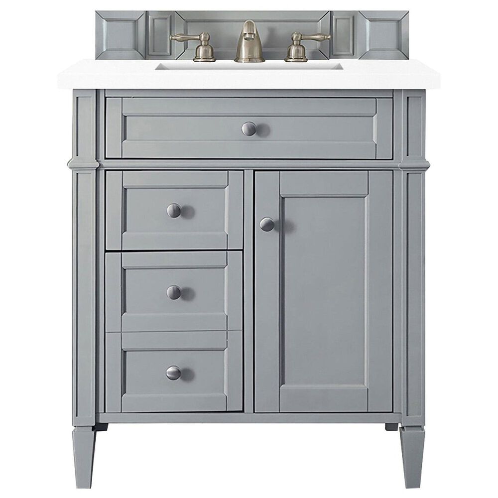 James Martin Vanities Brittany 30" Single Bathroom Vanity in Urban Gray with 3 cm White Zeus Quartz Top and Rectangular Sink, , large