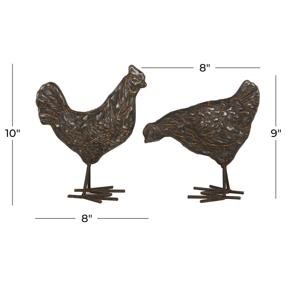 Maple and Jade Farmhouse Metal Chicken Sculpture in Bronze &#40;Set of 2&#41;, , large