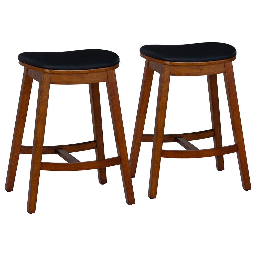 Linon Home Decor Culver Counter Stool with Black Cushion in Brown (Set of 2), , large