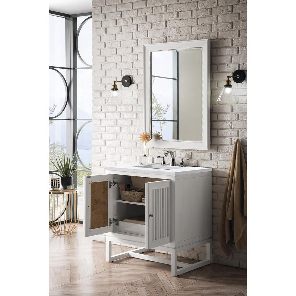 James Martin Vanities Athens 30&quot; Single Bathroom Vanity in Glossy White with 3 cm Arctic Fall Solid Surface Top and Rectangular Sink, , large
