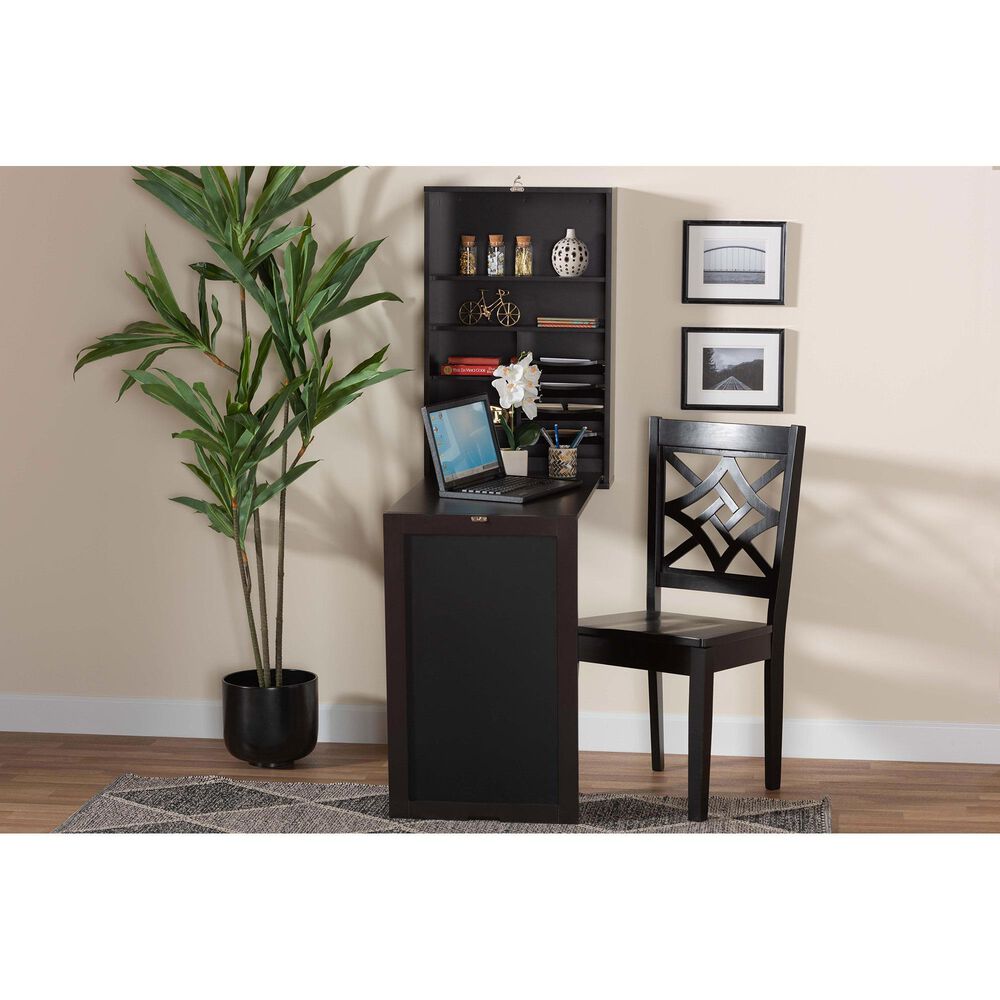 Baxton Studio Millard Wall Mount Folding Desk in Dark Brown, , large