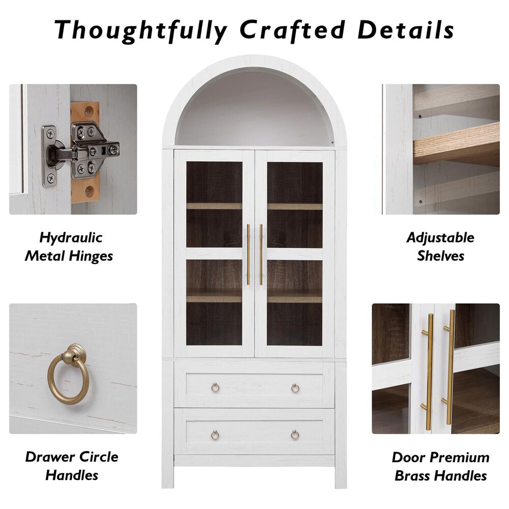 HOMLUX 71" Arched Kitchen Pantry Cabinet in White, , large