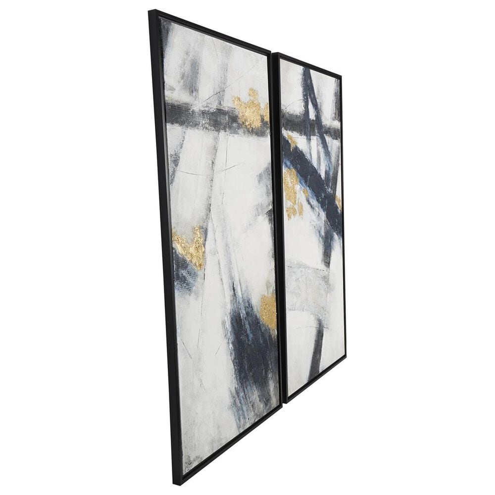 Maple and Jade 55&quot; x 28&quot; Abstract Wall Art in Light Gray, Black, Silver and White &#40;Set of 2&#41;, , large
