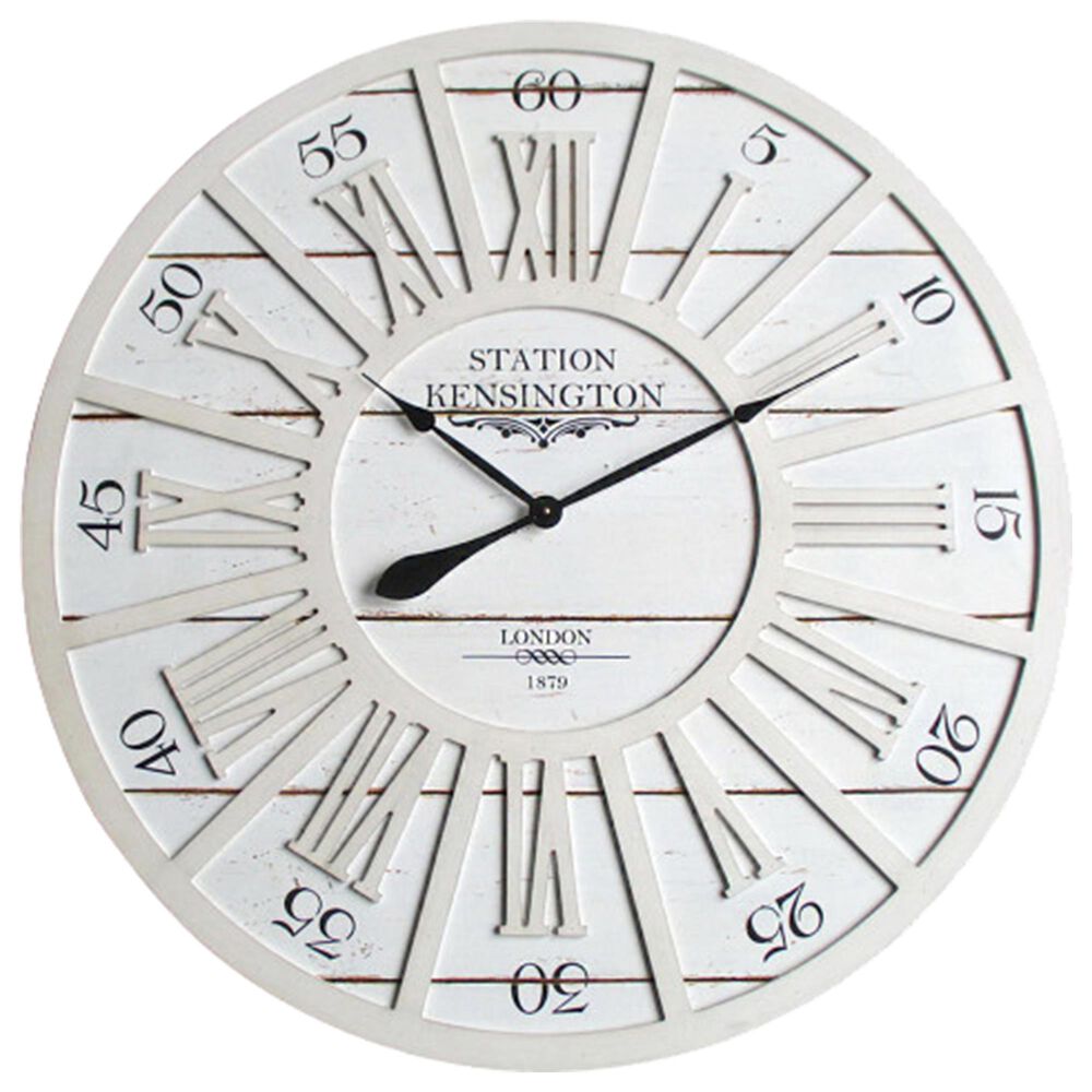 Yosemite Home Decor Kensington Station Wall Clock In Distressed White Nebraska Furniture Mart