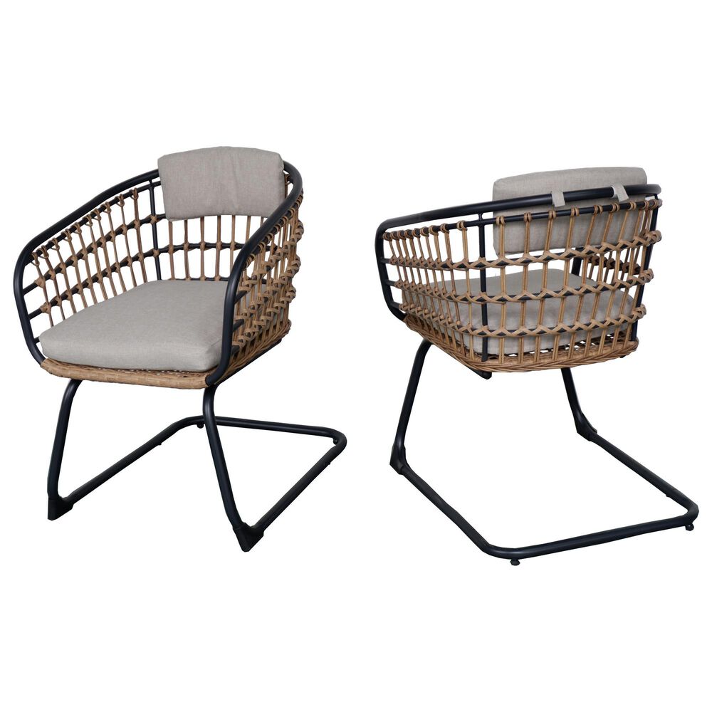 Hearth and Haven 3-Piece Outdoor Round Bistro Set with Beige Cushion in Black, , large