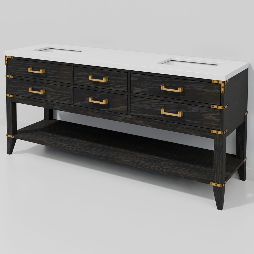 Lexora Home Norwalk 72" Double Bathroom Vanity in Black Oak with White Cultured Marble Top  and Rectangle Sink, , large