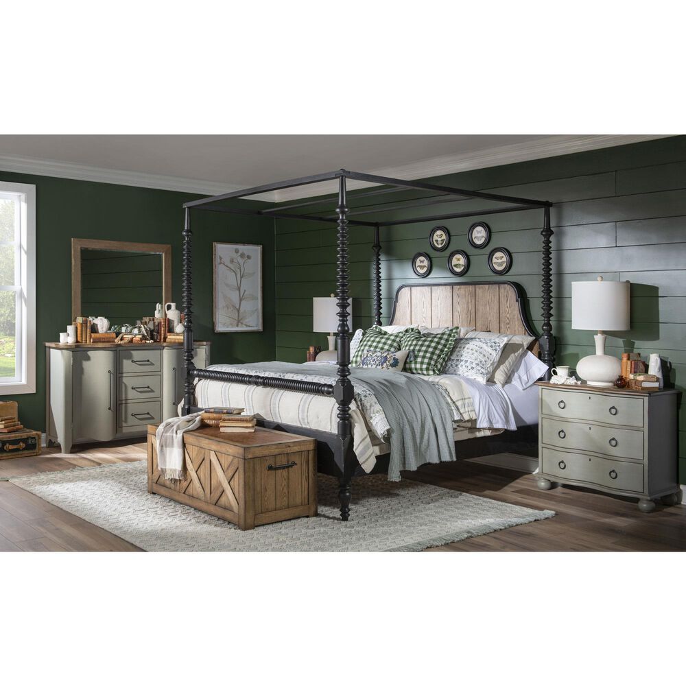 Legacy Classic Vintage Market Queen Canopy Bed in Barnwood Oak and Kettle Black, , large
