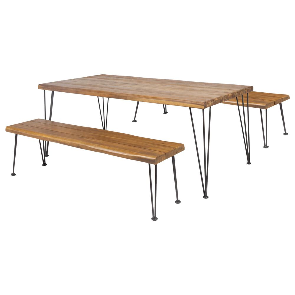 Noble House Zion 3-Piece Patio Dining Set in Teak Brown and Rustic Metal, , large