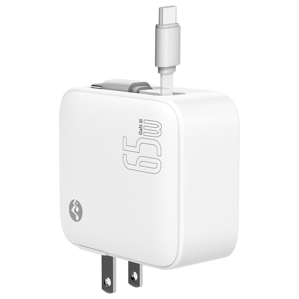 The Mighty Mount Retract Dual Port 65W Foldable Wall Charger with Built-In USB-C Cable in White, , large