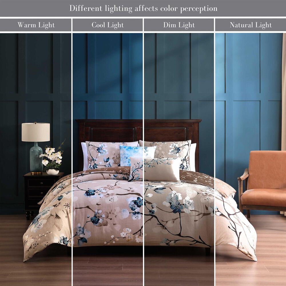 Bebejan Blue Blossom 5-Piece Queen Reversible Comforter Set in Cerulean Blue, Taupe and Dark Brown, , large