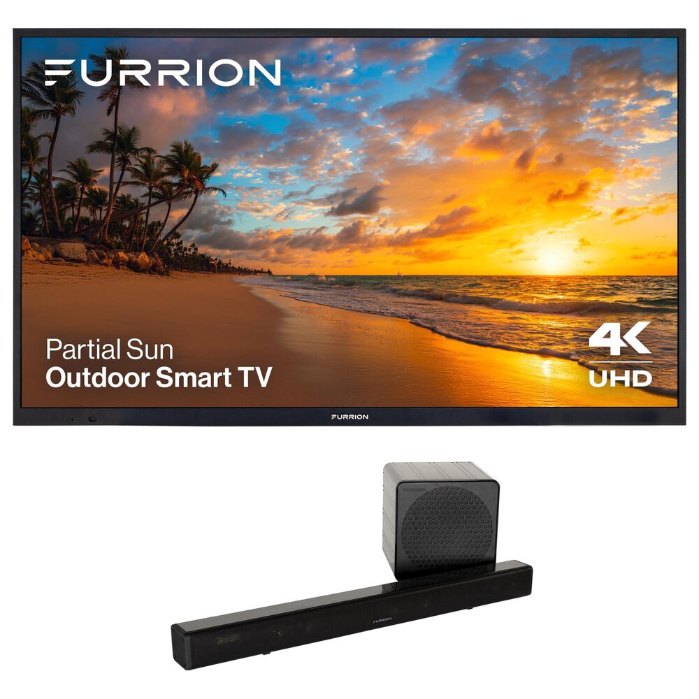 Furrion Aurora 75" Class Partial Sun 4K LED UHD - Outdoor Smart TV with 2.1 Soundbar System in Black, , large