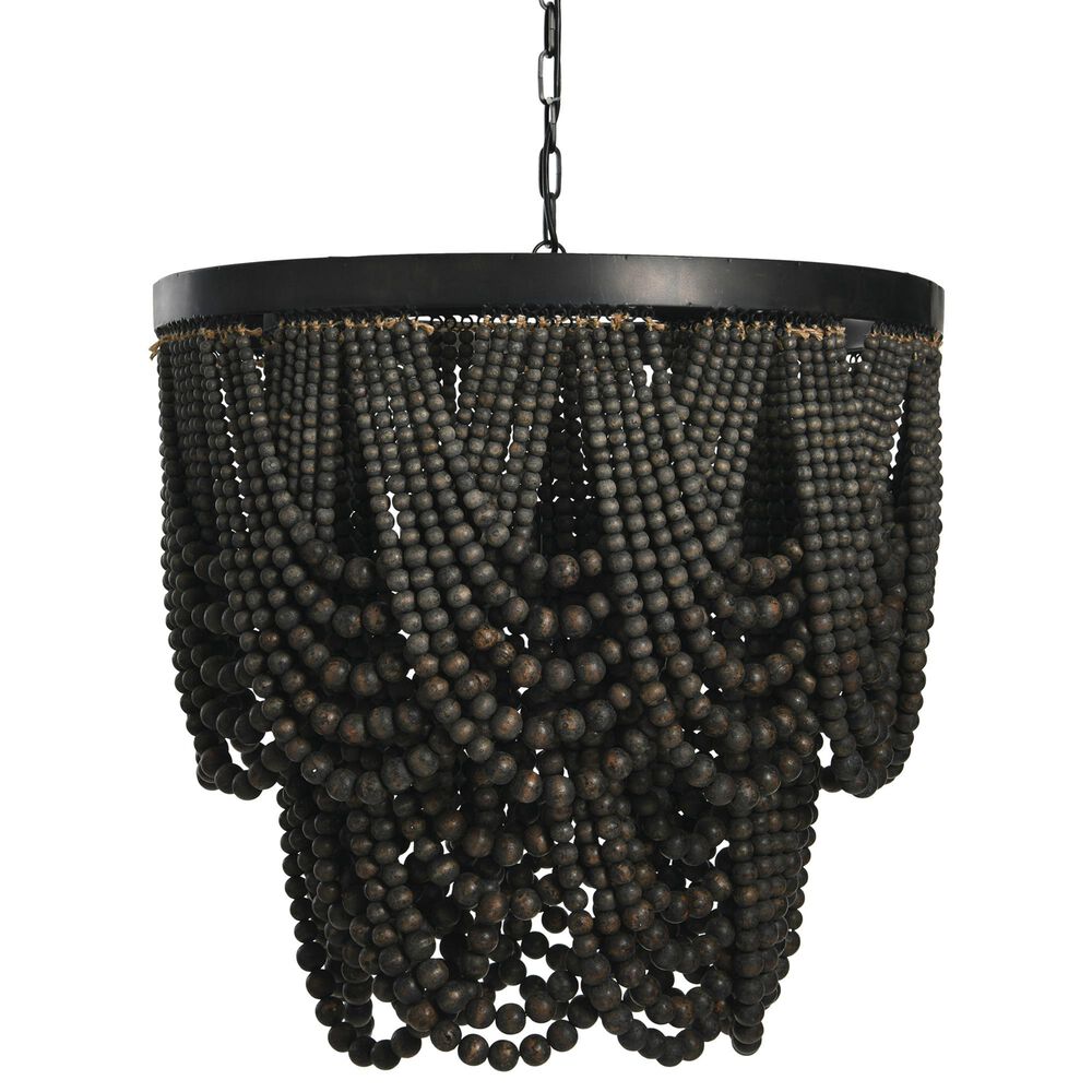 Creative Coop Laurel 2-Tier Draped Wood Bead Chandelier in Black, , large