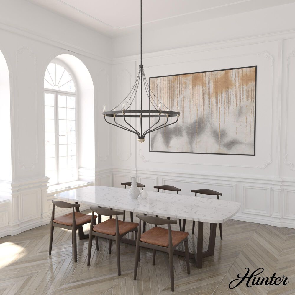 Hunter Merlin 7-Light Chandelier in Rustic Iron and Alturas Gold, , large
