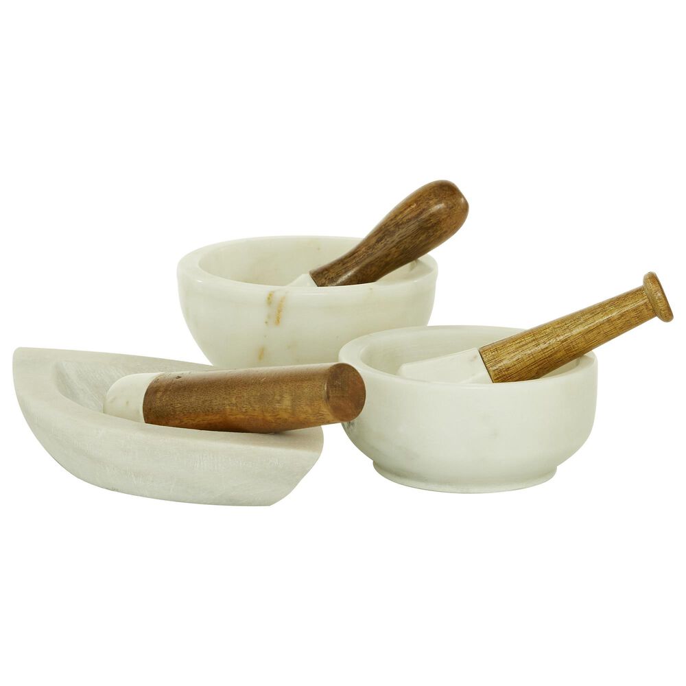 Novogratz Farmhouse Mortar and Pestle in White and Brown &#40;Set of 3&#41;, , large