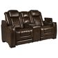 Frankfurt Furniture Leather Power Reclining Console Loveseat with Power Headrest in Brown, , large