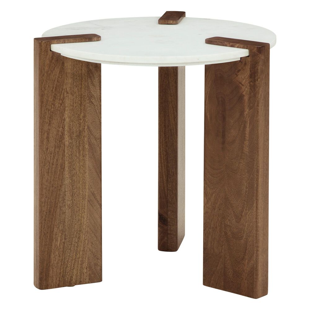 Ashley Isanti 3-Piece Occasional Table Set in White and Light Brown, , large