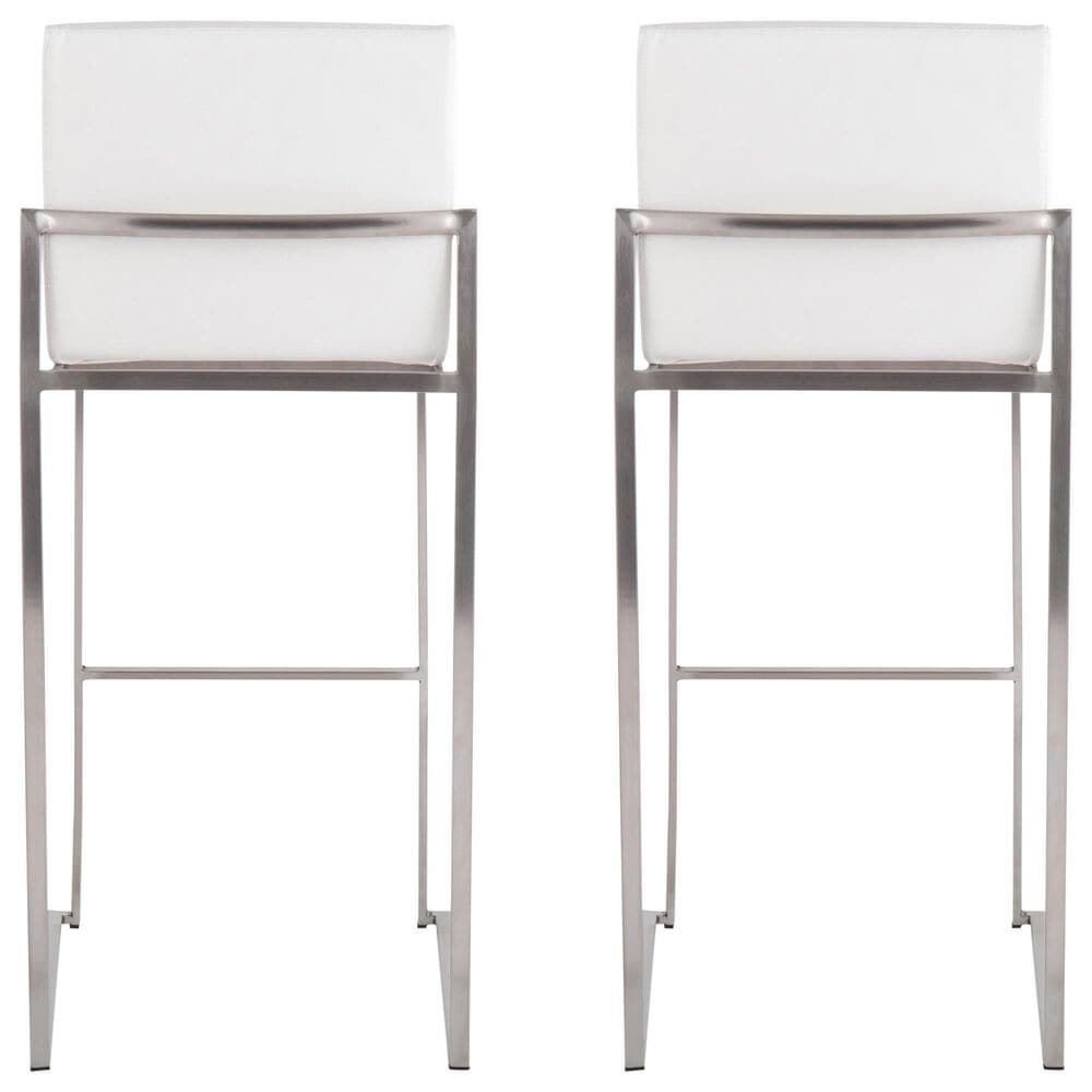 Lumisource Fuji High Back Barstool with White Faux Leather in Stainless Steel &#40;Set of 2&#41;, , large