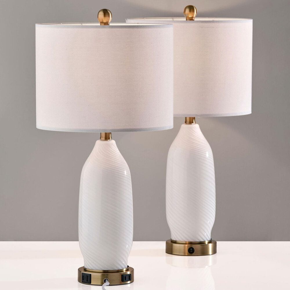 Adesso Freya Table Lamps with USB in Antique Brass and White (Set of 2), , large